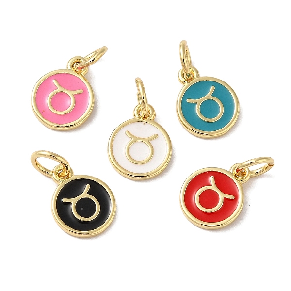 

PandaHall Real 18K Gold Plated Brass Enamel Charms, with Jump Ring, Long-Lasting Plated, Lead Free & Cadmium Free, Flat Round with Taurus..., Multicolor