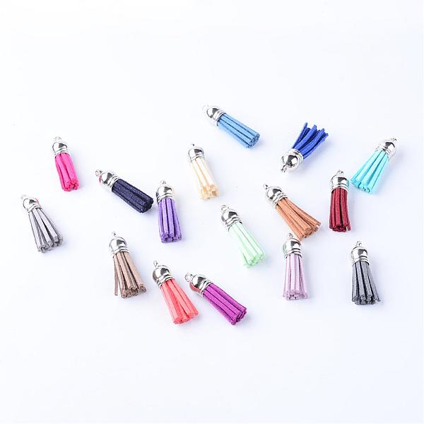 

PandaHall Faux Suede Tassel Pendant Decorations, with CCB Plastic Cord Ends, Platinum, Mixed Color, 35~37x10mm, Hole: 1.8mm Faux Suede..., Multicolor