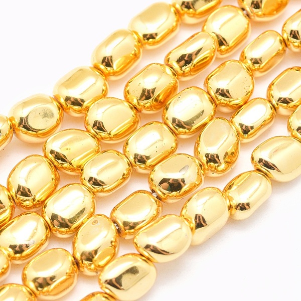 PandaHall Electroplate Non-magnetic Synthetic Hematite Beads Strands, Grade AA, Long-Lasting Plated, Nuggets, Golden Plated, 7x4~6.5mm, Hole...