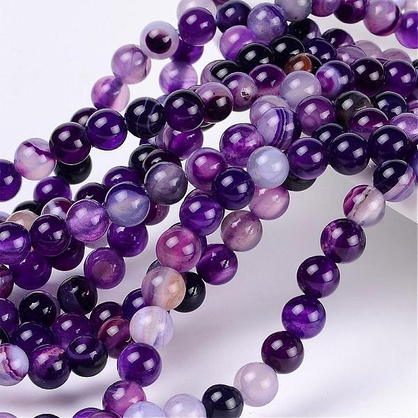 

PandaHall Natural Striped Agate/Banded Agate Beads, Dyed, Round, Purple, Size: about 6mm in diameter, hole: 1mm, 63pcs/strand, 15.5 inch...