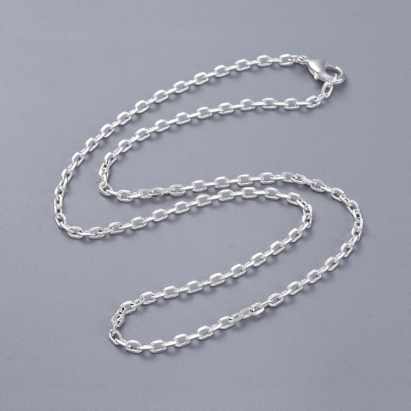 

PandaHall Brass Cable Chain Fine Necklaces, with Lobster Claw Clasps, Silver Color Plated, 16 inch, 2mm Brass