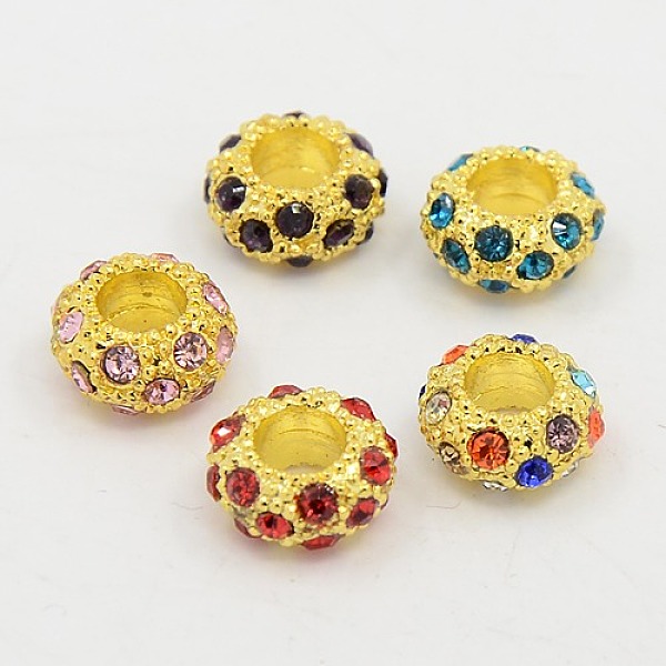 

PandaHall Alloy Rhinestone European Beads, Large Hole Beads, Rondelle, Golden Metal Color, Mixed Color, 11x5.5mm, Hole: 5mm Alloy+Rhinestone..., Multicolor