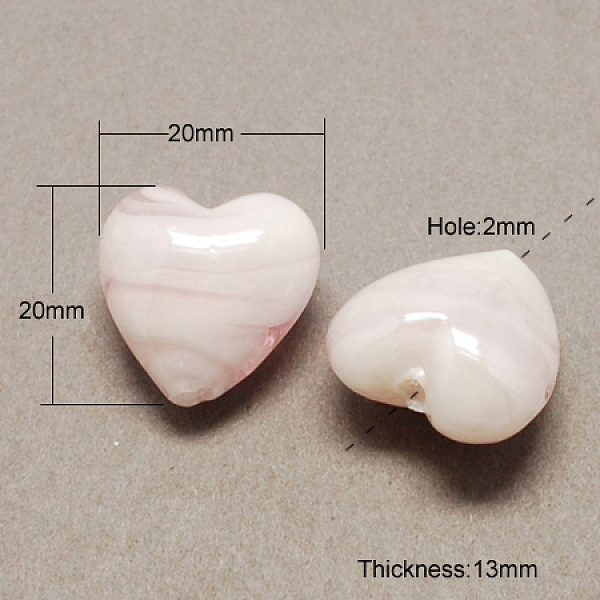 

PandaHall Handmade Lampwork Beads, Pearlized, Heart, Pink, 20x20x13mm, Hole: 2mm Lampwork Heart Pink