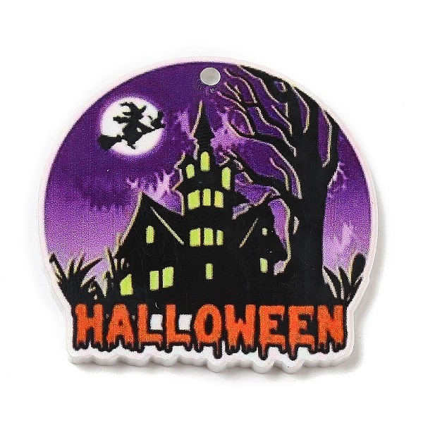 

PandaHall Halloween Themed Opaque Printed Acrylic Pendants, House, 37x38.5x2mm, Hole: 2mm Acrylic House Purple