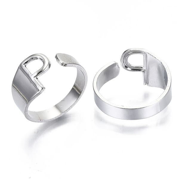 

PandaHall Alloy Cuff Finger Rings, Cadmium Free & Nickel Free & Lead Free, Alphabet, Platinum, Letter.P, US Size 8(18.1mm) Alloy Letter P