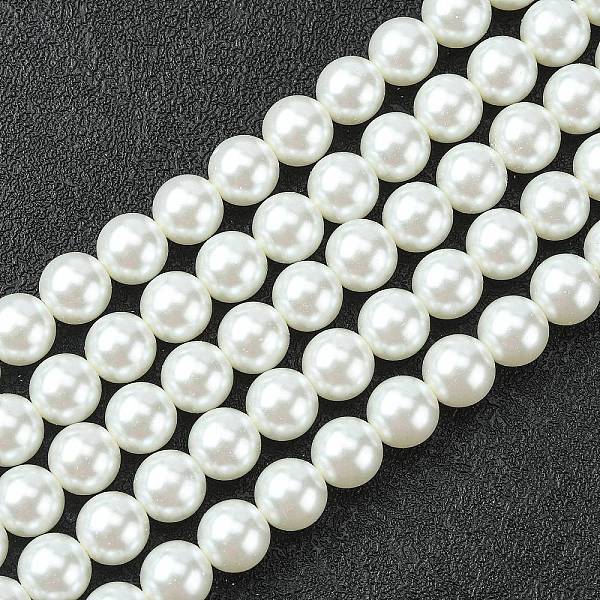 

PandaHall Glass Pearl Beads, Pearlized, Round, White, 10mm, Hole: 0.7~1.1mm, about 40pcs/Strand, 16''(40.64cm) Glass Round White