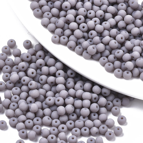 

PandaHall Frosted Colours Glass Beads, Opaque Colours, Round, Thistle, 4x3mm, Hole: 1mm, about 4500pcs/bag Glass Round Purple
