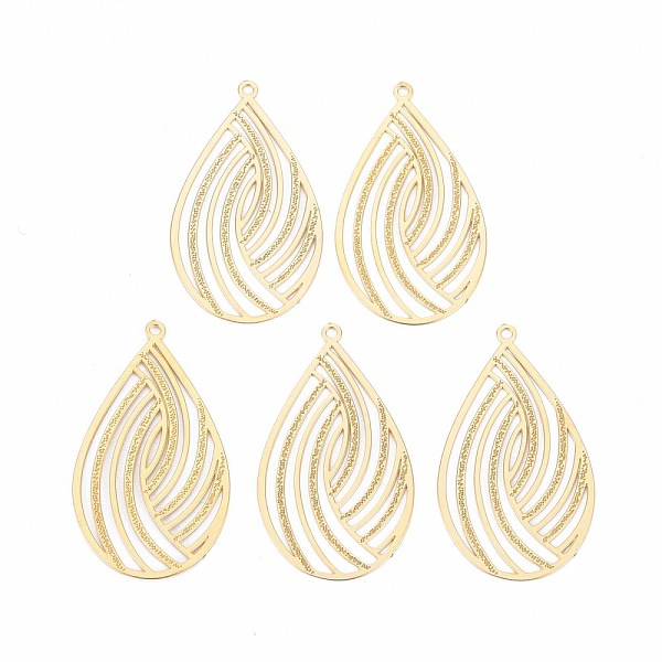 

PandaHall Rack Plating 304 Stainless Steel Filigree Pendants, Etched Metal Embellishments, Nickel Free, Teardrop, Real 18K Gold Plated...