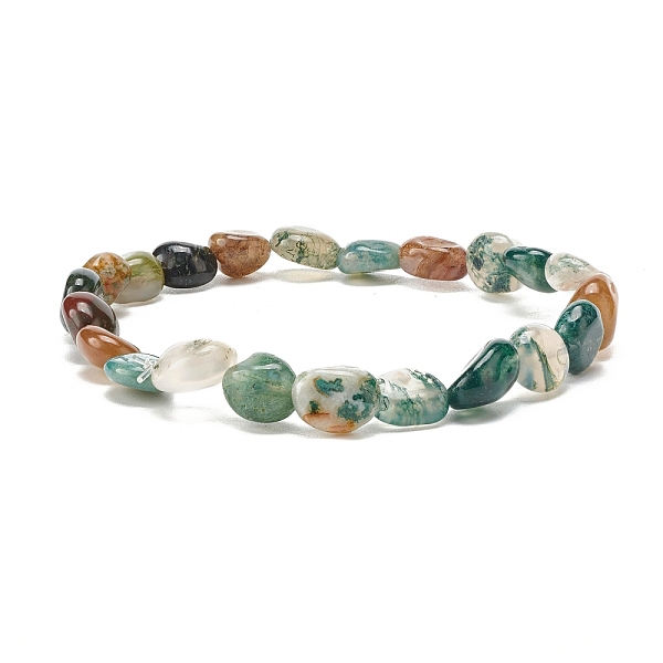 

PandaHall Natural Moss Agate Nuggets Beads Stretch Bracelet, Reiki Bracelet for Men Women, Inner Diameter: 2-1/8 inch(5.4cm) Moss Agate