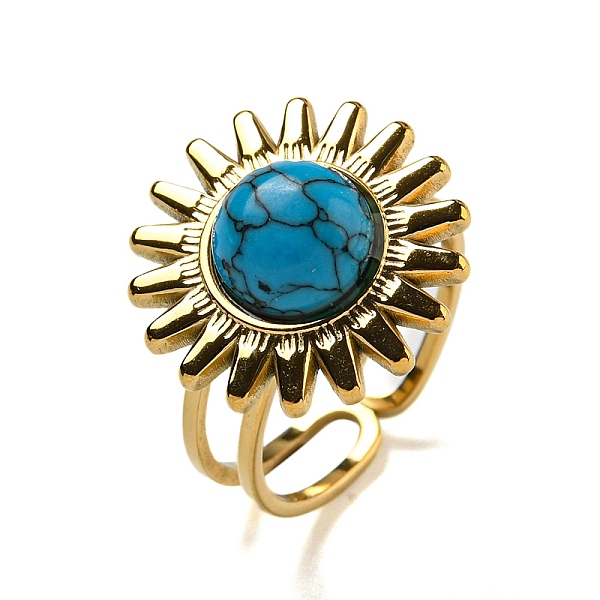 

PandaHall Sun 304 Stainless Steel Open Cuff Rings, Synthetic Turquoise Finger Rings for Women Men, Real 18K Gold Plated, Adjustable...