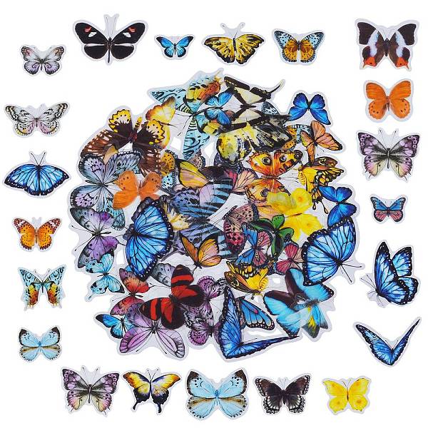 

PandaHall 4 Bags 4 Styles Butterfly Pattern Waterproof Plastic Scrapbooking Stickers, Self Adhesive Stickers, for Diary, Album, Notebook..., Multicolor