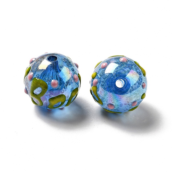 

PandaHall AB Color Transparent Crackle Acrylic Round Beads, Halloween Boo Bead, with Enamel, Royal Blue, 19.5x20mm, Hole: 3mm Acrylic Round