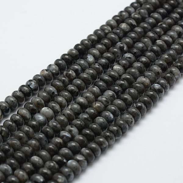 

PandaHall Natural Labradorite Beads Strands, Rondelle, 6x4mm, Hole: 1mm, about 96~97pcs/strand, 15.3 inch(39cm) Larvikite Rondelle