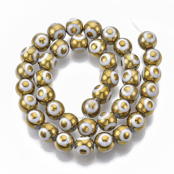 

PandaHall Electroplate Glass Beads Strands, Round with Evil Eye Pattern, Gold, 8x7.5mm, Hole: 1.2mm, about 40pcs/strand, 12.2 inch Glass Eye...