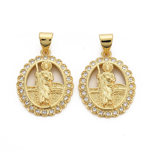 

PandaHall Brass Micro Pave Cubic Zirconia Pendants, Nickel Free, Oval with Virgin, Real 16K Gold Plated, 21x16.5x3mm, Hole: 3x5mm..., Clear
