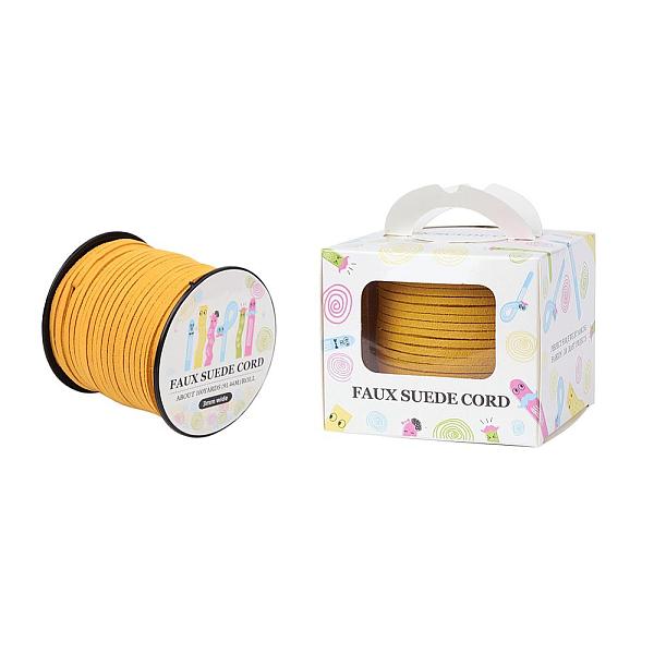 

PandaHall Faux Suede Cord, Faux Suede Lace, Paper Box Packing, Gold, 3.0x1.4mm, about 98.43yards/roll(90m/roll) Faux Suede Gold