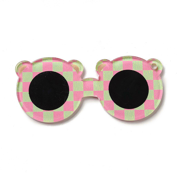 

PandaHall Cute Opaque Printed Acrylic Pendants, Bear Glasses with Tartan Charm, Pearl Pink, 55x25x2mm, Hole: 2mm Acrylic Glasses