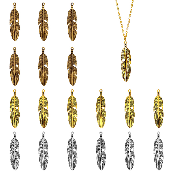 

PandaHall SUPERFINDINGS 18Pcs 3 Colors Alloy Feather Pendants Tibetan Style Feather Pendants Antique Dangle Leaf Charms Feathers Punk Charm...