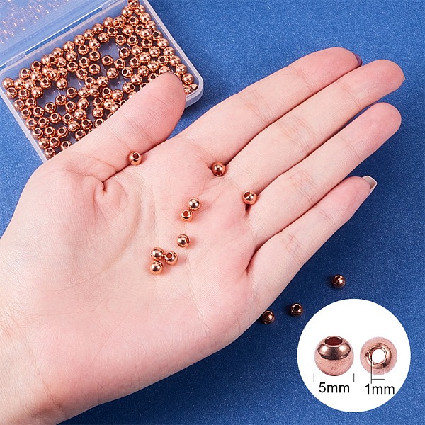 

PandaHall Brass Spacer Beads, Round, Rose Gold, 5mm, Hole: 1mm, 150pcs/box Brass Round