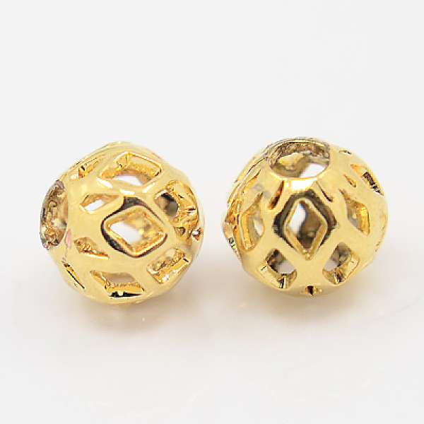 

PandaHall Brass Filigree Beads, Filigree Ball, Round, Golden, 7x8mm, Hole: 3mm Brass Round