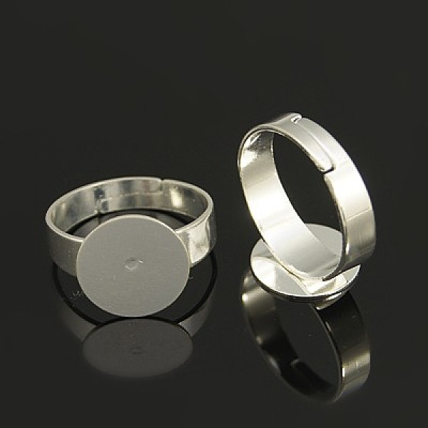 

PandaHall Brass Pad Ring Bases, Lead Free and Cadmium Free, Adjustable, Silver Color Plated, about 3~4.5mm wide, 18mm inner diameter, Tray...