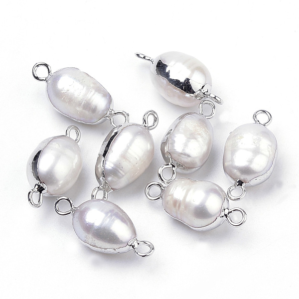 

PandaHall Plated Natural Baroque Pearl Keshi Pearl Links connectors, with Iron Findings, Oval, Platinum, 18~20x8~9x8~9mm, Hole: 2mm Pearl...