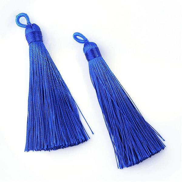 

PandaHall Polyester Tassel Big Pendants Decoration, Blue, 80~90x8.5~9mm, Hole: 4x6mm Polyester Blue