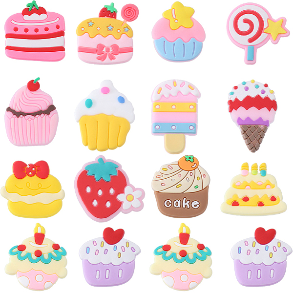 

PandaHall SUNNYCLUE 84pcs 14 style PVC Plastic Cabochons, Food, Ice Cream/Cake/Strawberry/Lollipop, Mixed Color, 26~32.5x20.5~31x2.5~4mm..., Multicolor