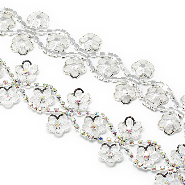 

PandaHall Wedding Dress Decorative Iron Rhinestone Chains, with Spool, Rhinestone Cup Chain, Silver Color Plated, Crystal AB, 34x4mm, about...