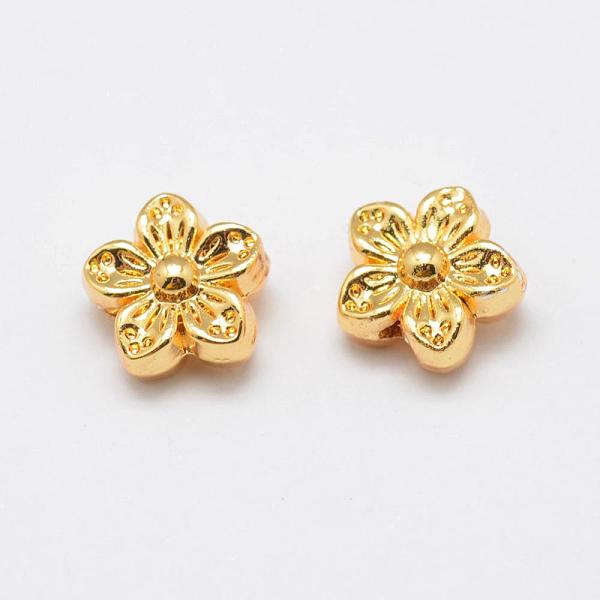 

PandaHall Long-Lasting Plated, Alloy Beads, Real 18K Gold Plated, Flower, Golden, 9x5mm, Hole: 0.5mm Alloy Flower