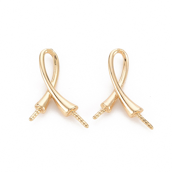 

PandaHall Brass Peg Bails Pendants, for Half Drilled Bead, Nickel Free, Real 18K Gold Plated, 15x11.5x2.5mm, Hole: 2x4.5mm, Pin: 0.8mm Brass