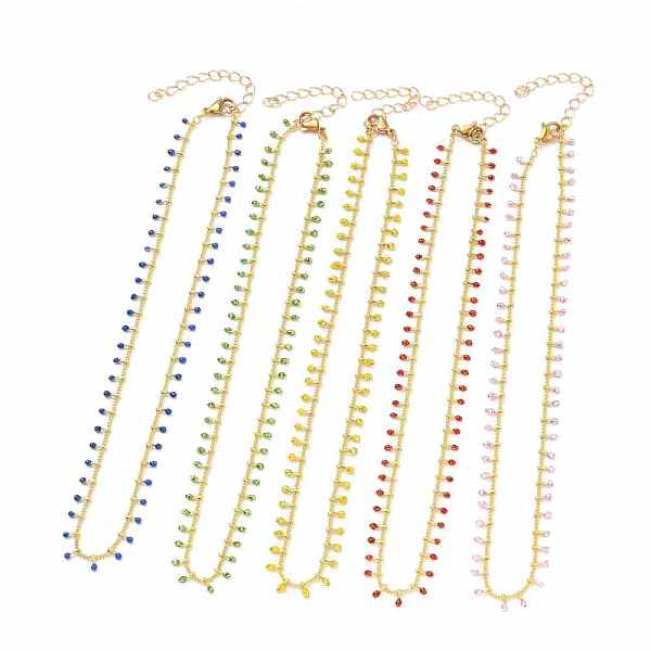 

PandaHall Brass Enamel Handmade Beaded Chain NecklaceS, with 304 Stainless Steel Lobster Claw Clasps, Golden, Mixed Color, 14.17 inch(36cm)..., Multicolor