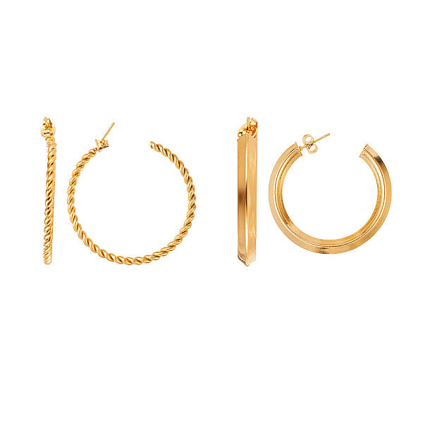

PandaHall 304 Stainless Steel Stud Earrings, Half Hoop Earrings, Hypoallergenic Earrings, Ring, Golden, 2pairs/box 304 Stainless Steel Ring
