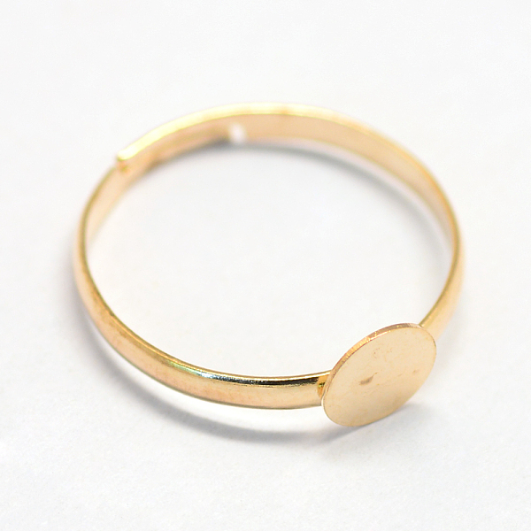 

PandaHall Adjustable Iron Pad Ring Settings, Flat Round, Size 7, Light Gold, Tray: 6mm, 17.5mm Iron
