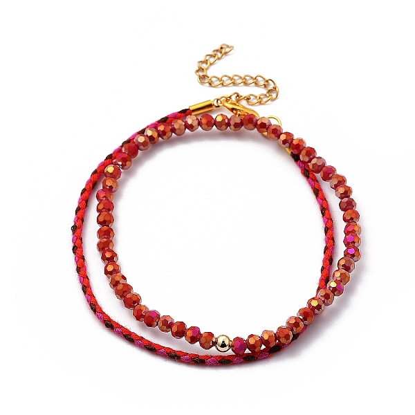 

PandaHall Glass Stretch Beaded Bracelets & Cotton Braided Cord Bracelet Sets, with Brass Beads and Zinc Alloy Lobster Claw Clasps, Golden..., Red
