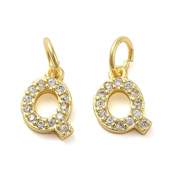 

PandaHall Brass Micro Pave Cubic Zirconia Pendants, with Jump Ring, Letter Q, 8.5x7x1.5mm, Hole: 3.6mm Brass+Cubic Zirconia Letter Q Clear