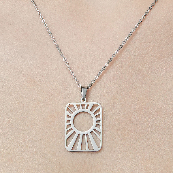 

PandaHall 201 Stainless Steel Hollow Sun Pendant Necklace, Stainless Steel Color, 17.72 inch(45cm) 201 Stainless Steel Sun