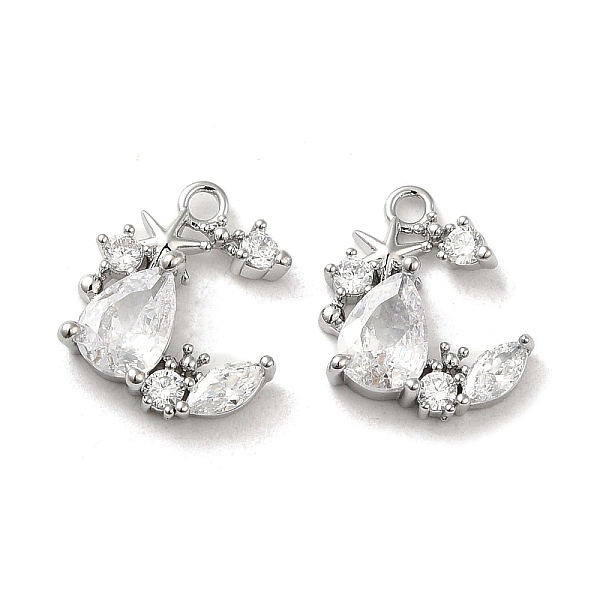 

PandaHall Brass with Glass Rhinestone Charms, Moon with Star, Real Platinum Plated, 14x12.5x4mm, Hole: 1.5mm Brass+Glass Moon
