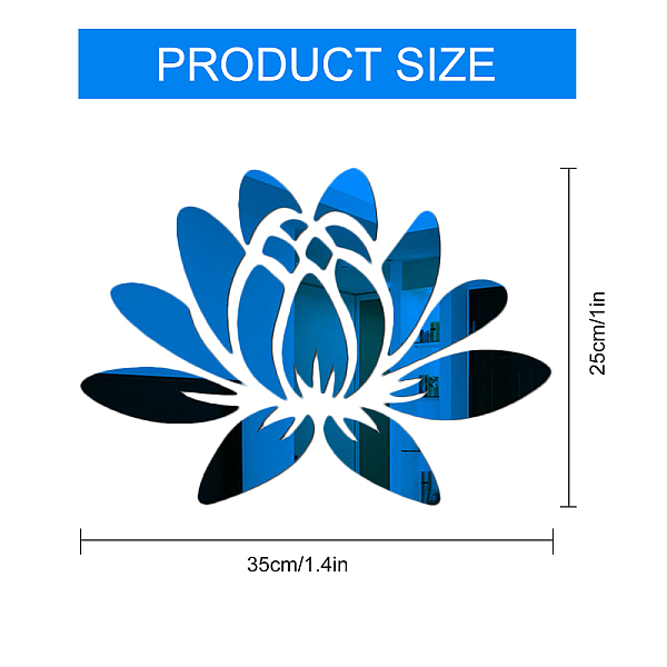 

PandaHall CREATCABIN 3D Lotus Acrylic Mirror Flower Wall Sticker Wall Art Self Adhesive Removable Eco-Friendly Wall Decals for Home Bedroom..., Blue