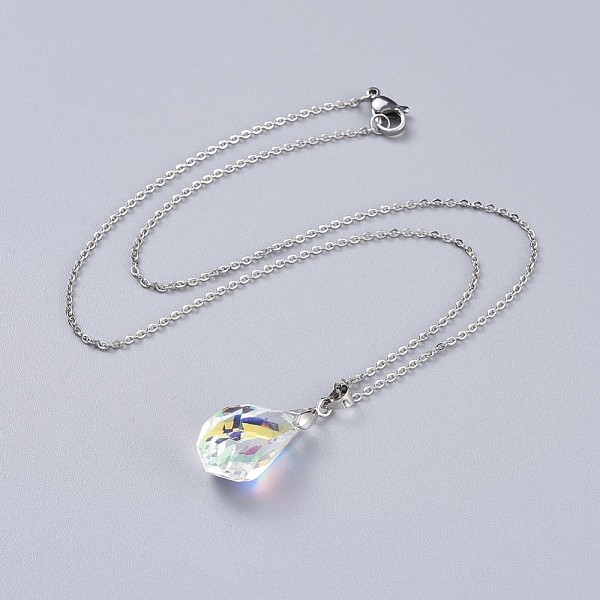 

PandaHall Electroplated Glass Pendant Necklaces, with 304 Stainless Steel Cable Chains, Packing Box, Teardrop, Colorful, 16.9 inch(43cm)...