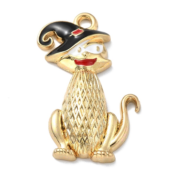 

PandaHall Halloween Alloy Enamel Pendants, Cat with Witch Hat, Golden, 32.5x21x5mm, Hole: 2mm Alloy+Enamel Cat Shape