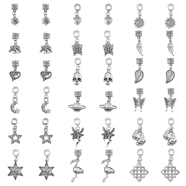 

PandaHall SUPERFINDINGS 72pcs 18 styles Alloy European Dangle Charms, Large Hole Pendants, Flower & Elephant & Moon, Mixed Shapes, Antique...