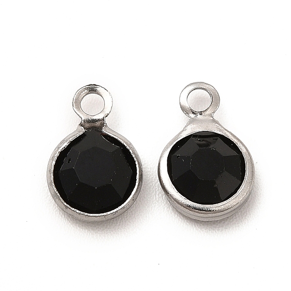 

PandaHall 304 Stainless Steel with Glass Charms, Stainless Steel Color, Faceted Flat Round, Black, 9.5x6.5x2mm, Hole: 1.5mm Stainless...