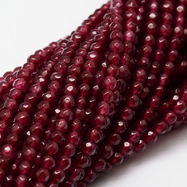 

PandaHall Dyed Natural White Jade Round Beads Strands, Faceted, Cerise, 4mm, Hole: 1mm, about 92pcs/strand, 15.3 inch White Jade Round Red