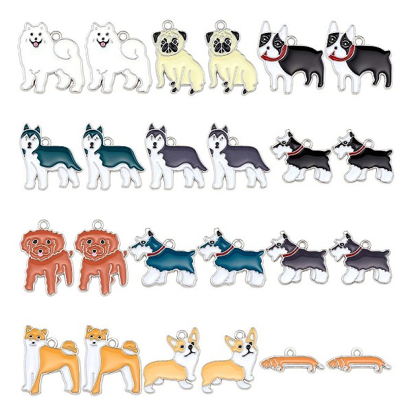

PandaHall 24Pcs 12 Style Rack Plating Brass Enamel Pendants, with Jump Ring, Platinum, Dog, Mixed Color, 9.5~28.5x17.5~23.5x2mm, Hole..., Multicolor