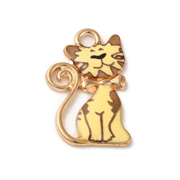 

PandaHall Alloy Enamel Pendants, Cadmium Free & Lead Free, Light Gold, Cat Charm, Gold, 21x14x1.5mm, Hole: 2mm Alloy+Enamel Cat Shape Gold