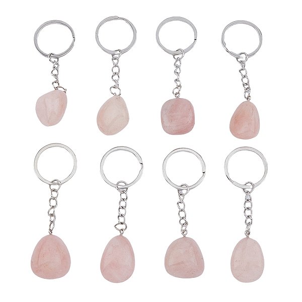 

PandaHall DICOSMETIC 8Pcs Natural Quartz Keychain Irregulate Rose Quartz Keyring with Iron Ring 85~100mm Keyring with StInspirational Stone...