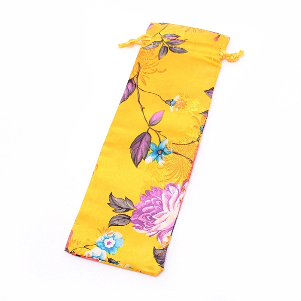 

PandaHall Brocade Drawstring Pouches, Candy Sachet Wallet Jewelry Bag, Gold, 23.5~25x8~8.5x0.1cm Cloth Flower Gold