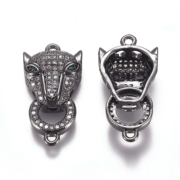 

PandaHall Brass Micro Pave Cubic Zirconia Links connectors, Leopard Head, Clear, Gunmetal, 29x14.6x6.5mm, Hole: 1.6mm Brass+Cubic Zirconia...