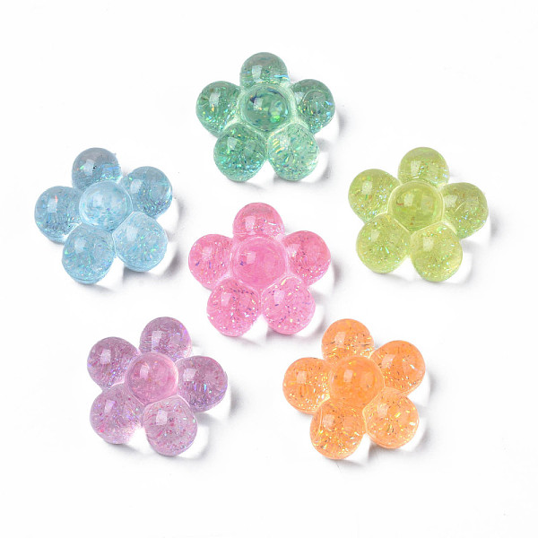 

PandaHall Translucent Acrylic Cabochons, with Glitter Powder, Flower, Mixed Color, 24x25x12.5mm Acrylic Flower Multicolor